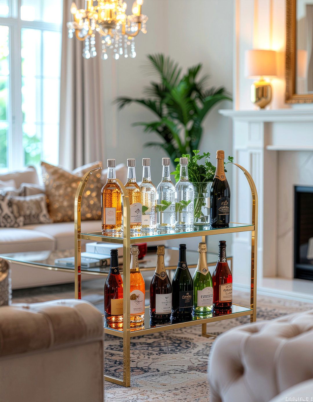 Gold bar cart - 30 living room drink station ideas