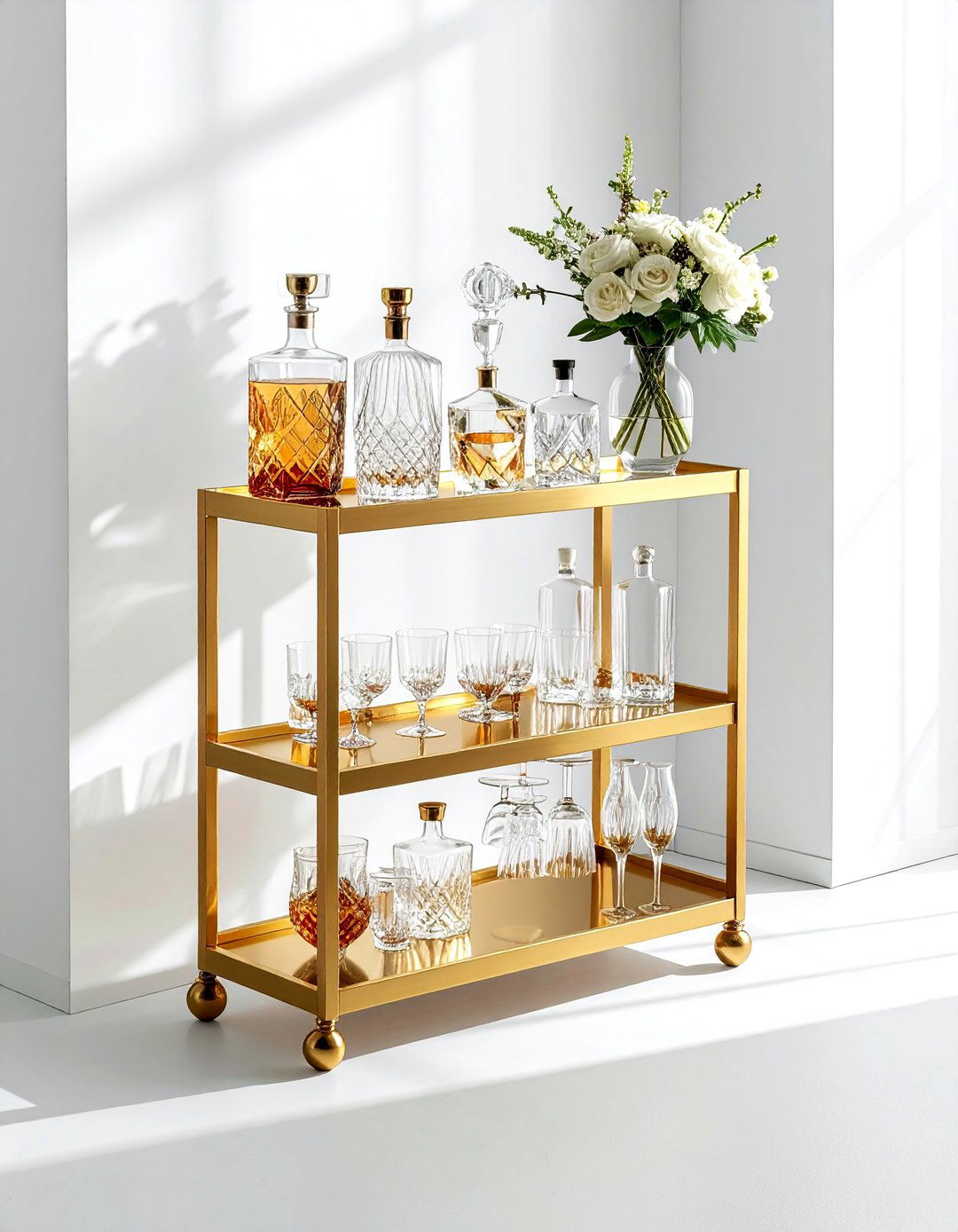 Gold bar cart - 30 glam home decor ideas