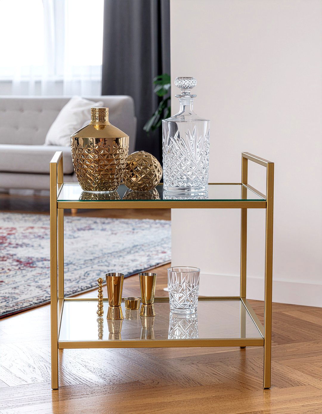 Gold bar cart - 30 gold accent living room ideas
