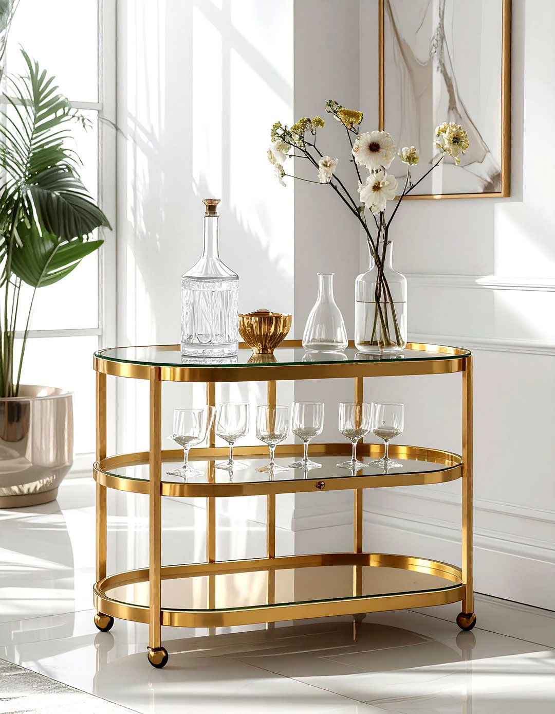 Gold bar cart - 30 gold dining room decor ideas