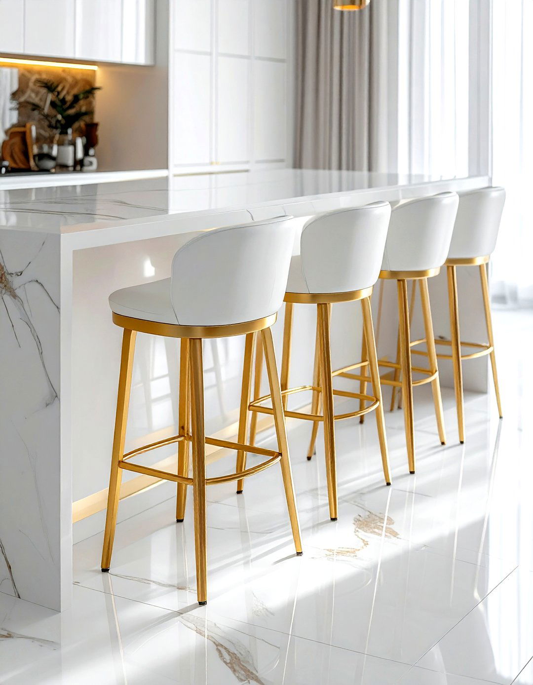 Gold bar stools - 30 gold kitchen decor ideas