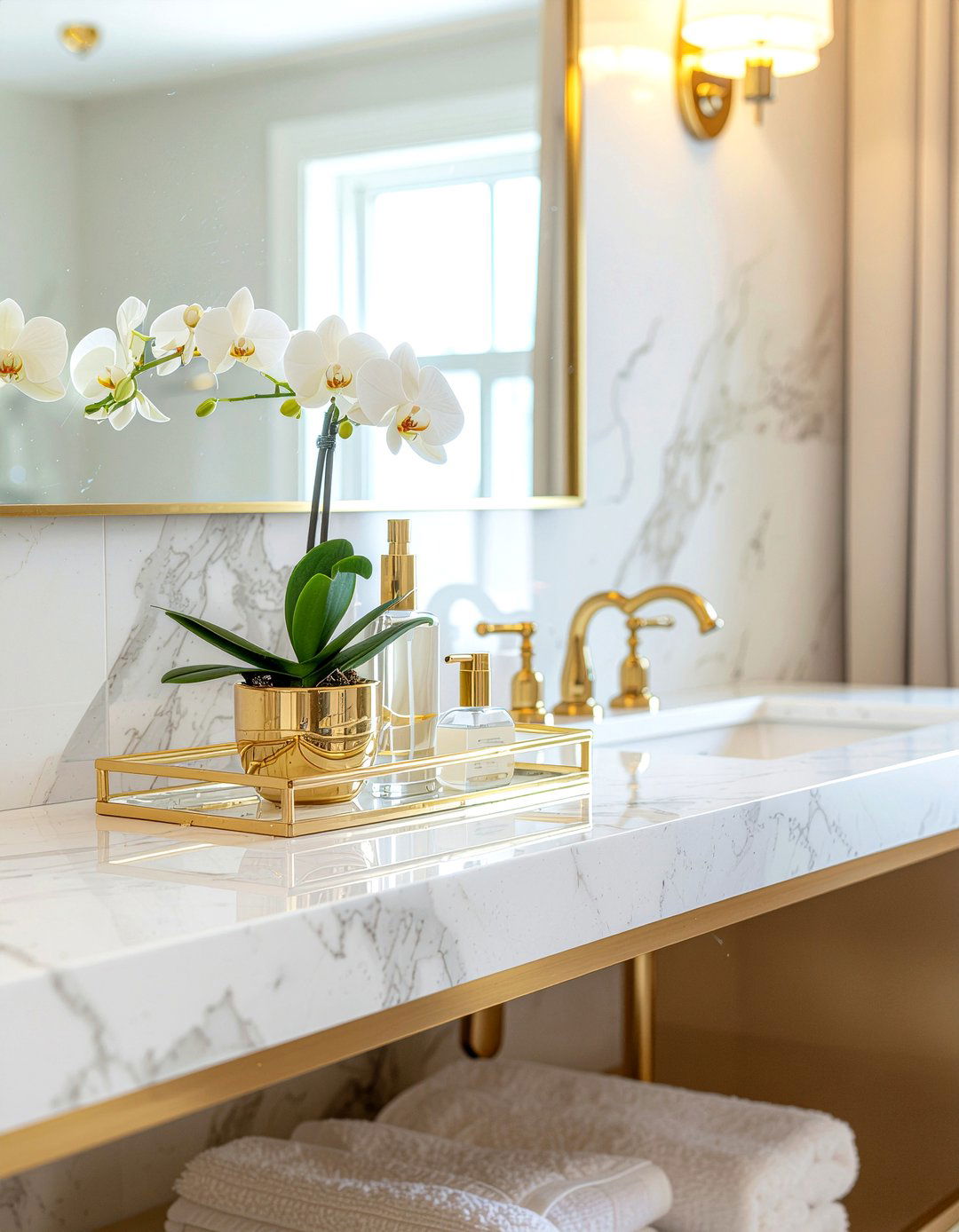 Gold bathroom shelf decor - 30 bathroom shelf styling ideas