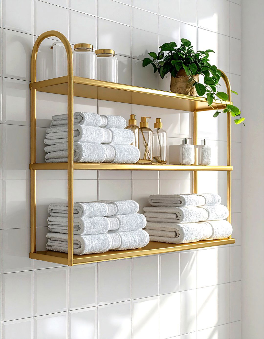 Gold bathroom shelves - 30 gold bathroom decor ideas
