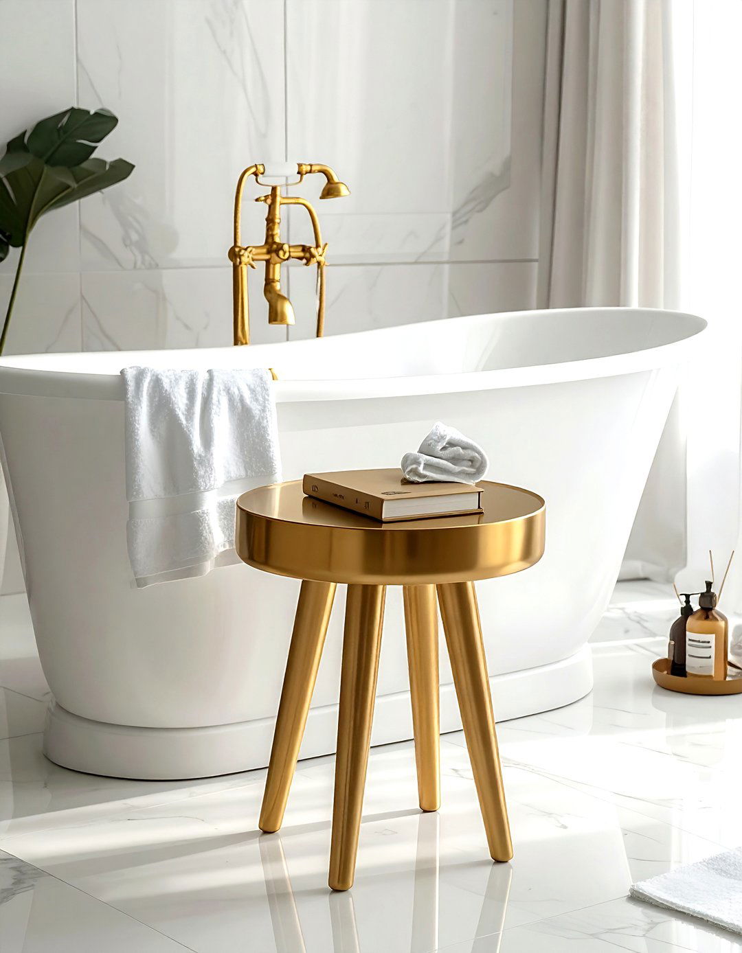 Gold bathroom stool - 30 gold bathroom decor ideas