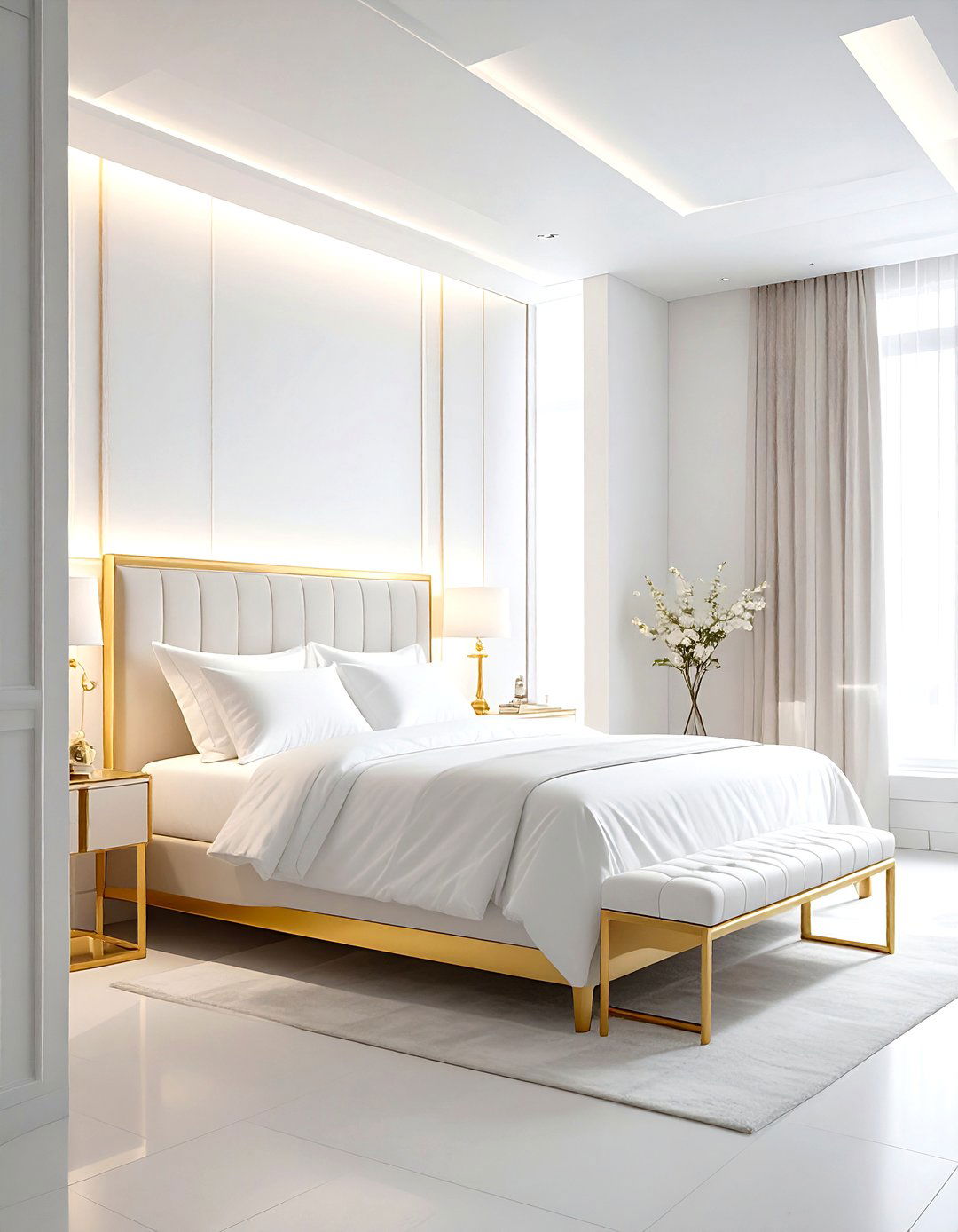 Gold bench white bedroom end of bed - 30 gold and white bedroom ideas