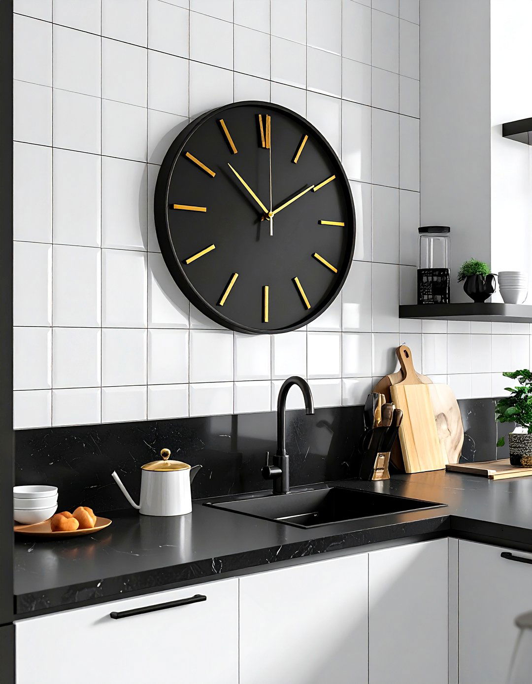 Gold black metal clock - 30 mixed metal decor ideas