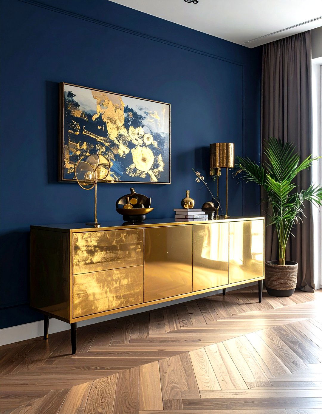 Gold buffet cabinet navy dining room - 30 navy and gold dining room ideas