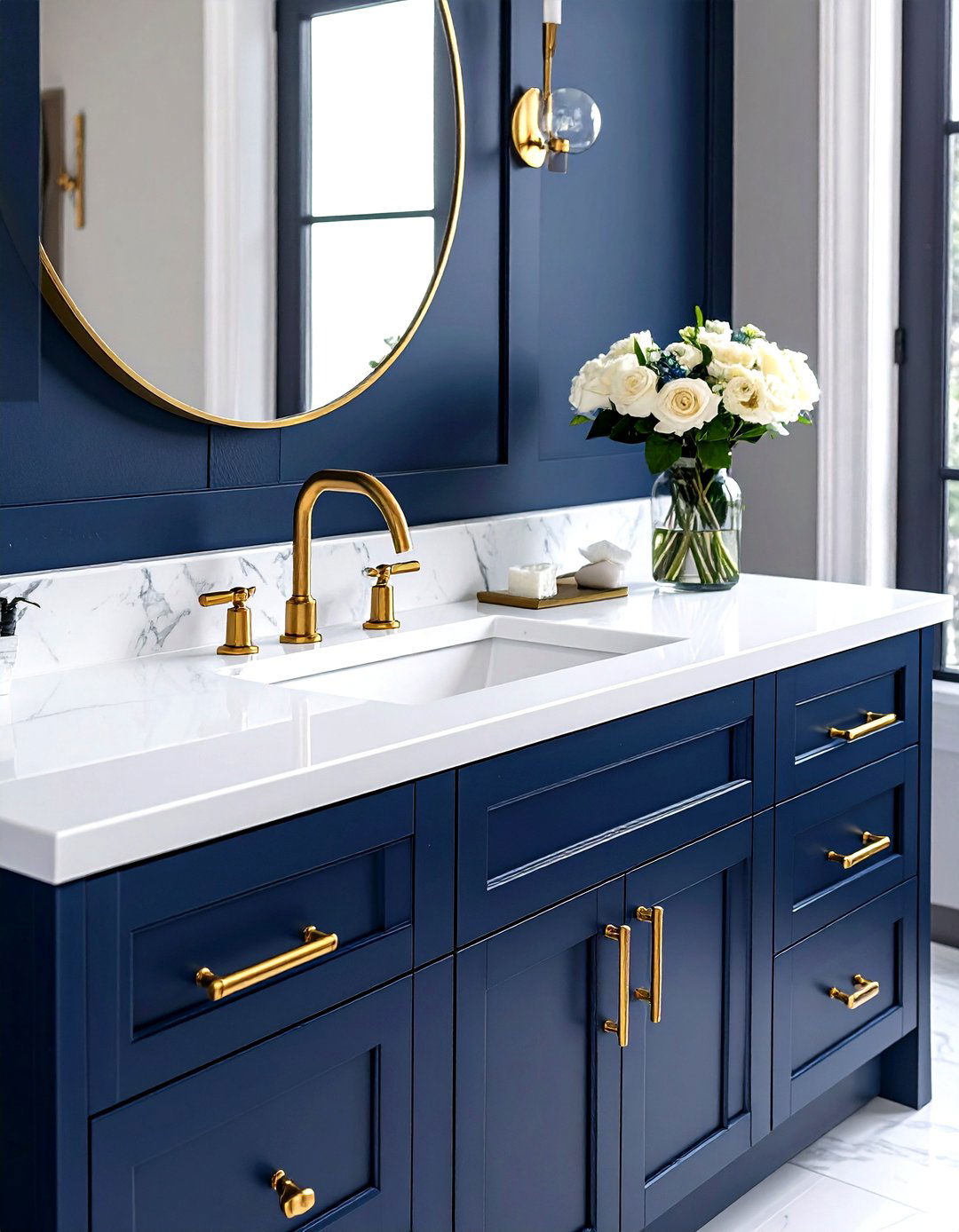 Gold cabinet pulls - 30 gold bathroom decor ideas