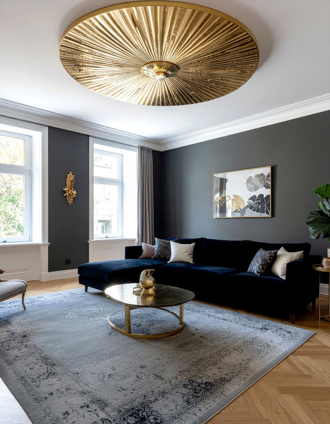 Gold ceiling rose - 30 living room rosette ideas