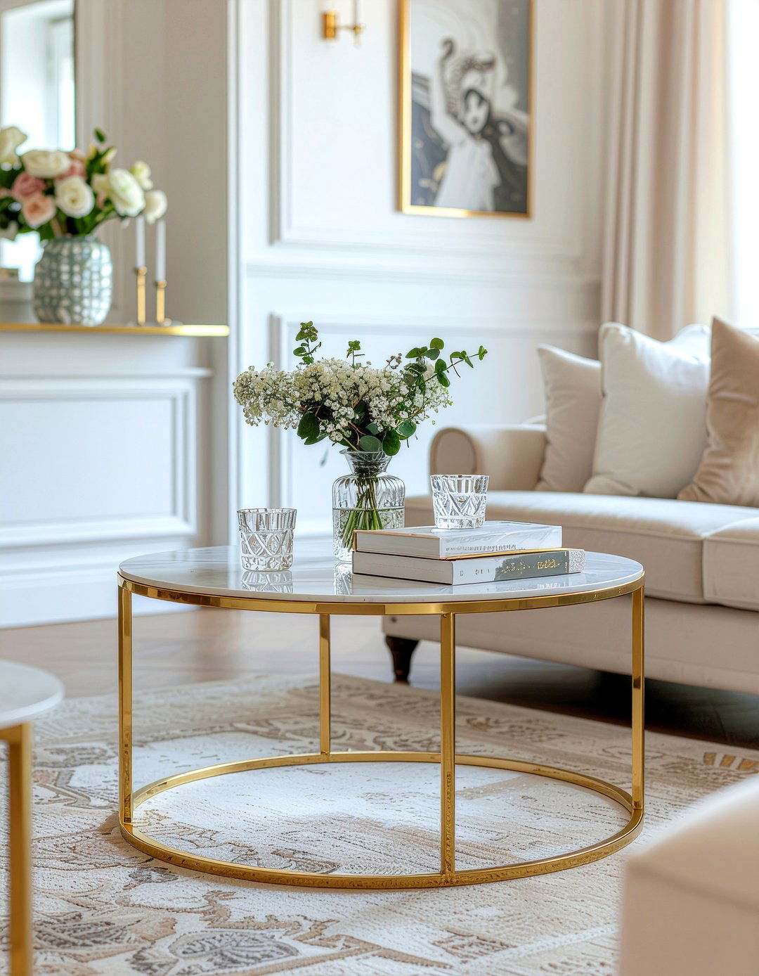 Gold coffee table - 30 modern glam living room ideas