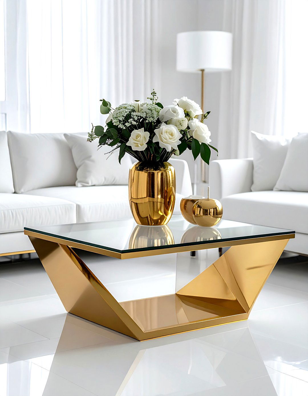 Gold coffee table white living room - 30 gold and white living room ideas