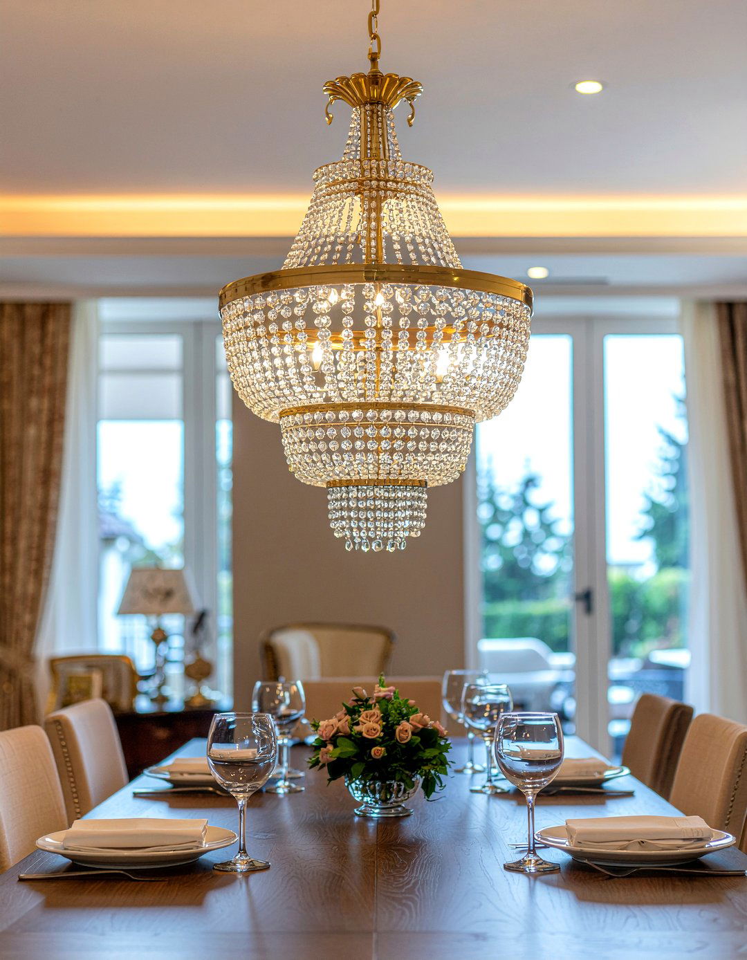 Gold crystal chandelier dining - 30 luxury dining room ideas