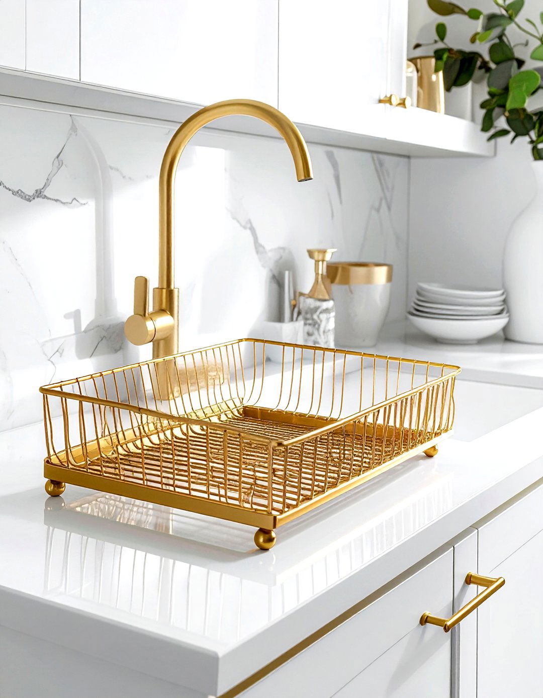 Gold dish rack - 30 gold kitchen decor ideas