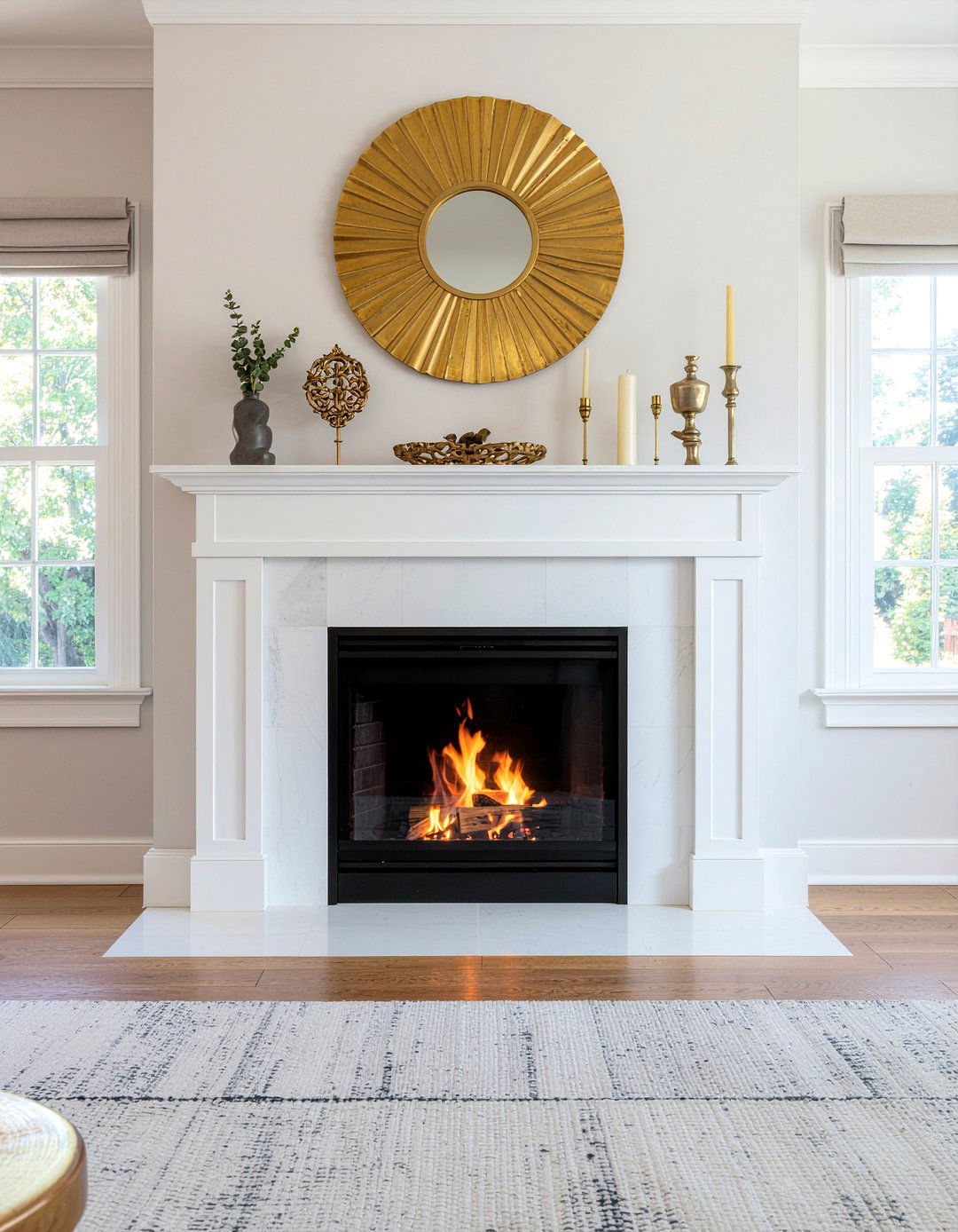 Gold fireplace screen - 30 gold accent living room ideas