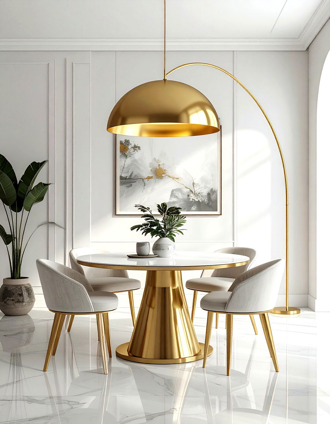 Gold floor lamp - 30 gold dining room decor ideas