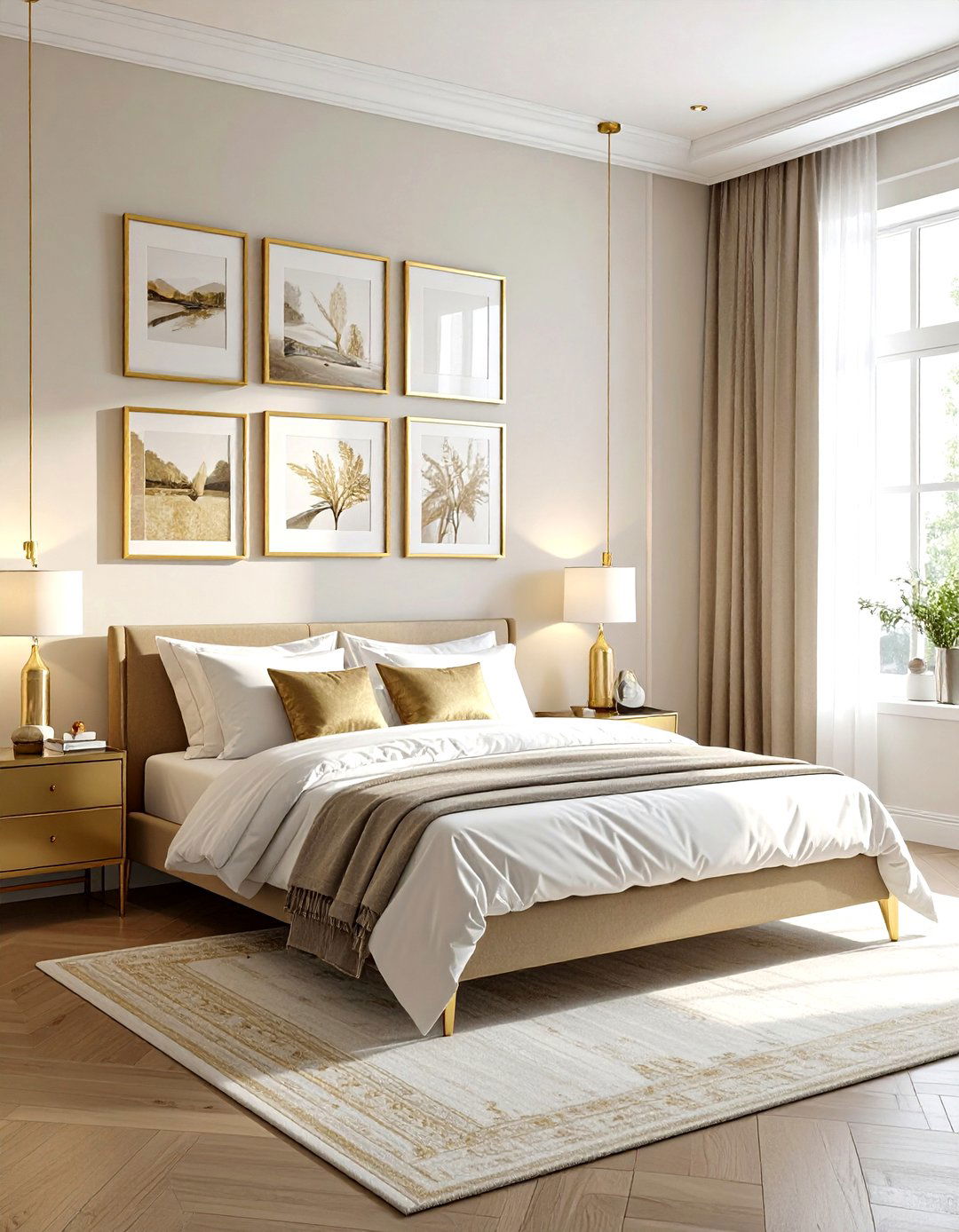 Gold frame gallery wall bedroom - 30 gold bedroom ideas