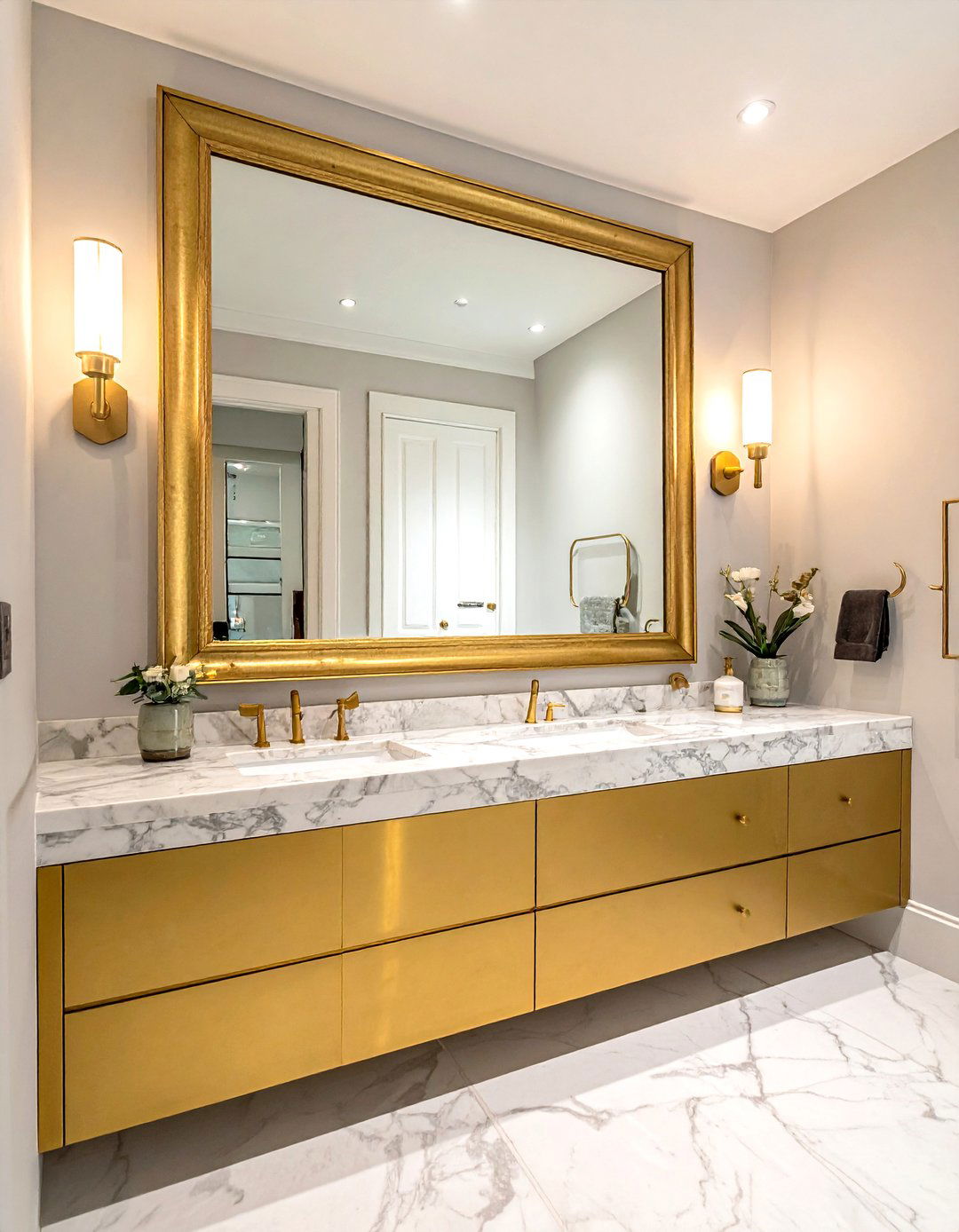 Gold frame mirror - 30 elegant bathroom ideas