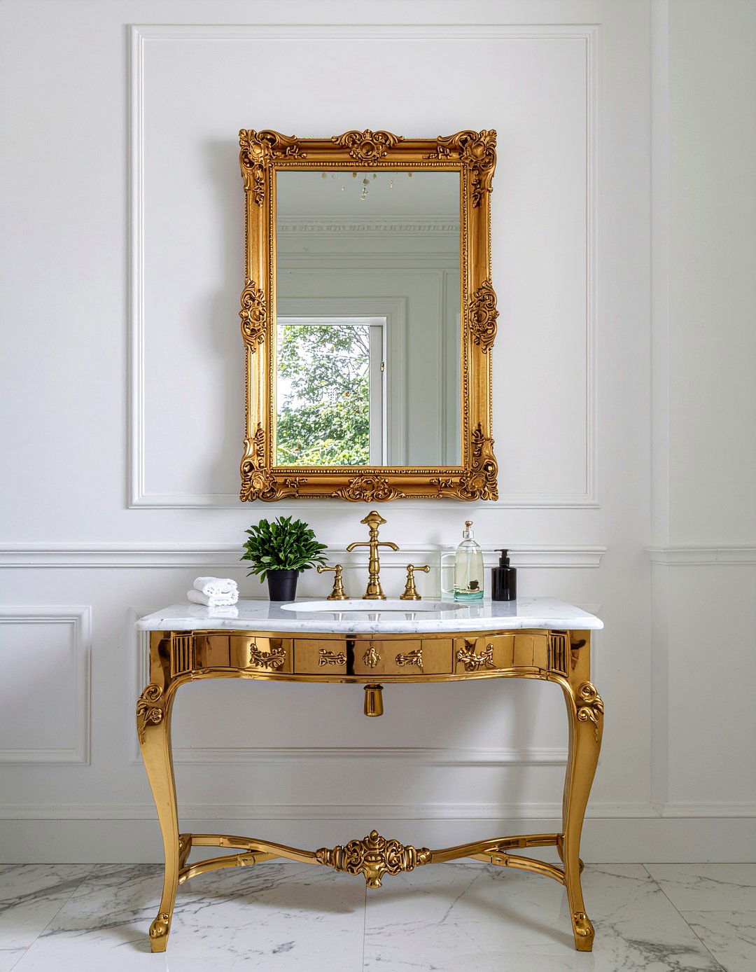 Gold frame mirror TV - 30 bathroom mirror TV ideas