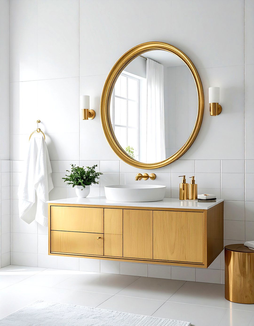 Gold frame mirror white bathroom - 30 gold and white bathroom ideas