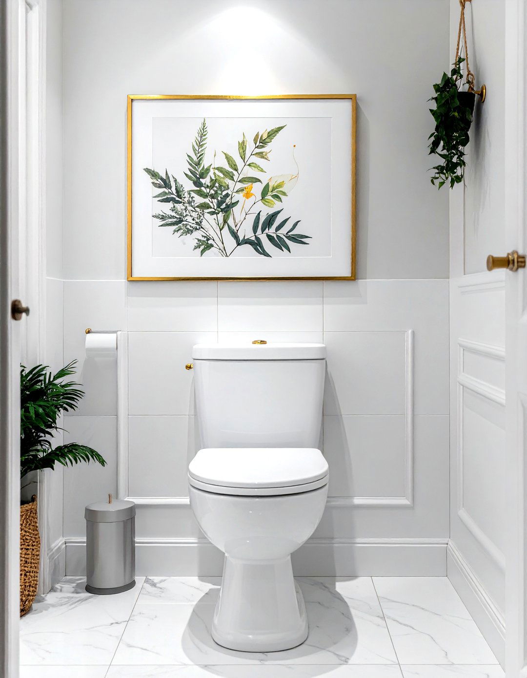 Gold framed bathroom art - 30 warm bathroom ideas