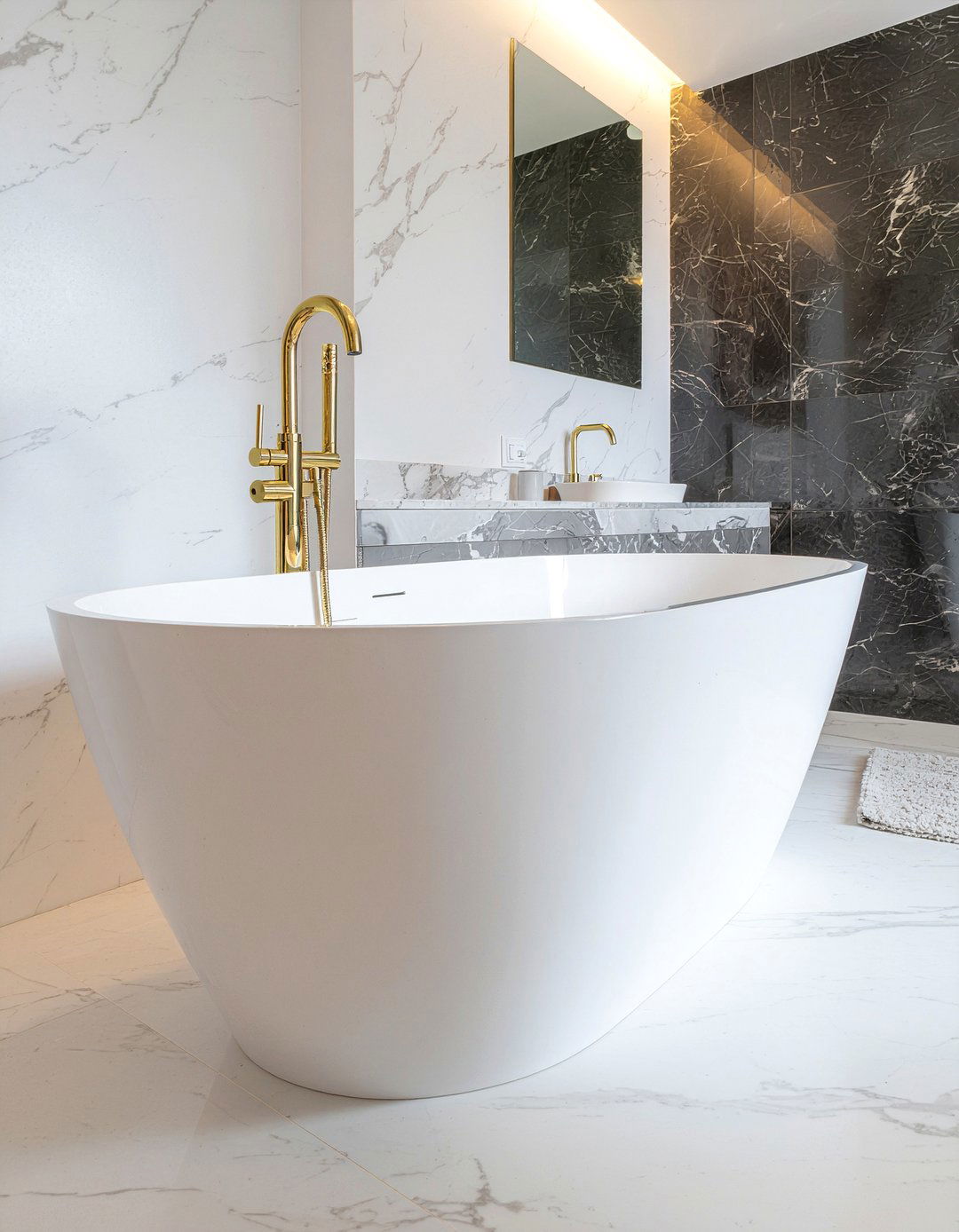 Gold freestanding tub faucet - 30 luxury bathroom fixture ideas
