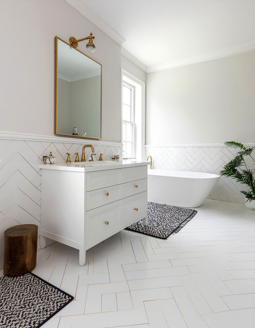Gold grout herringbone tile bathroom - 30 herringbone tile bathroom ideas