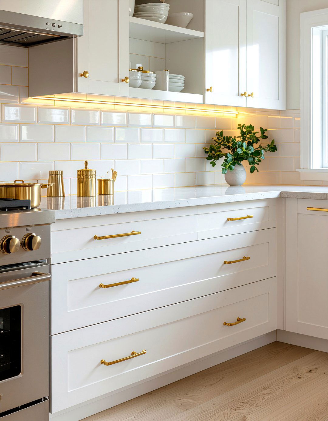 Gold grout lines - 30 gold kitchen ideas