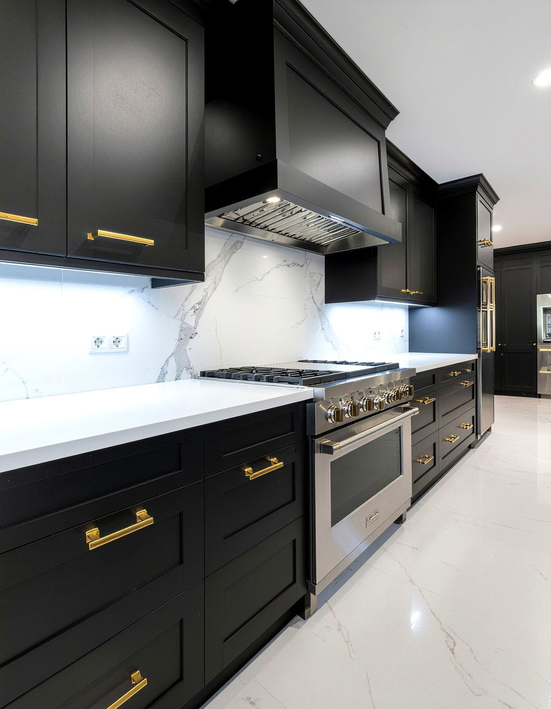 Gold hardware on black cabinets - 30 gold kitchen hardware ideas