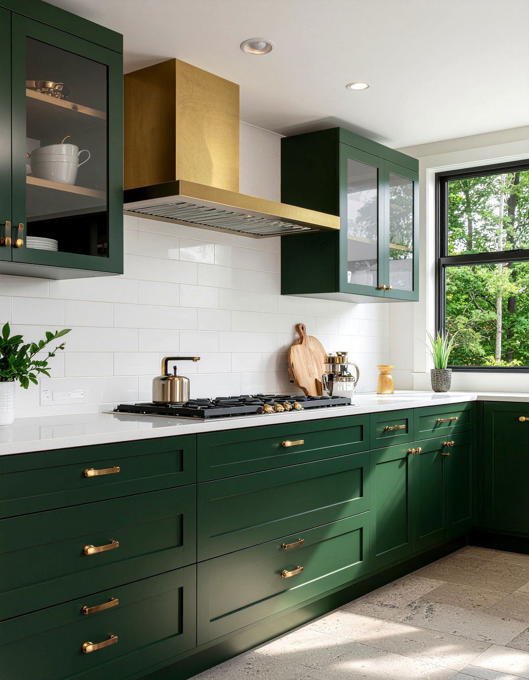 Gold hardware on forest green cabinets - 30 gold kitchen hardware ideas