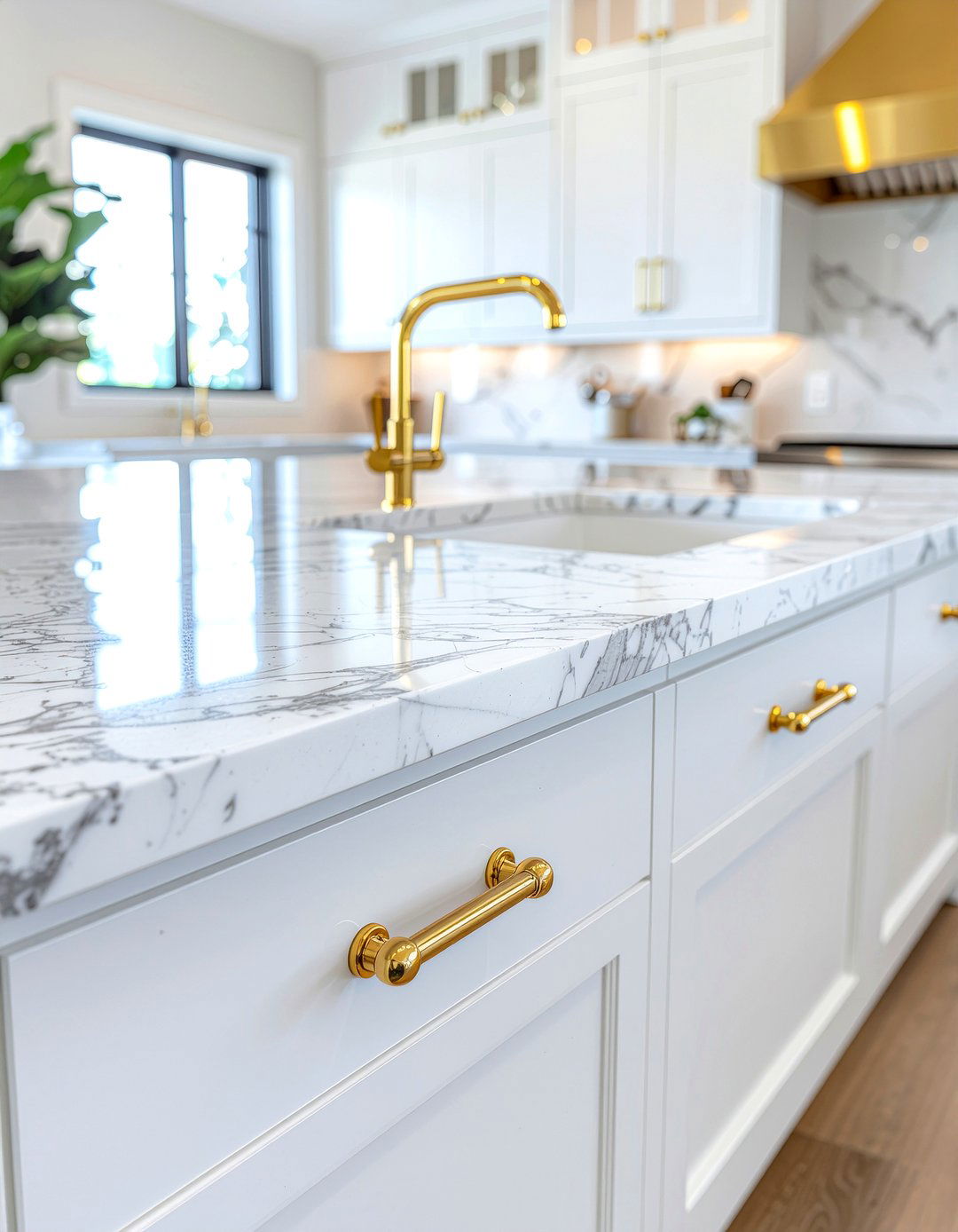 Gold hardware on marble countertops - 30 gold kitchen hardware ideas
