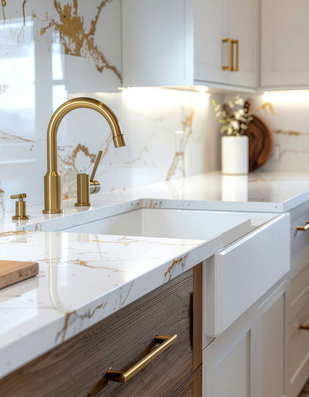 Gold hardware quartz countertops - 30 quartz countertop kitchen ideas