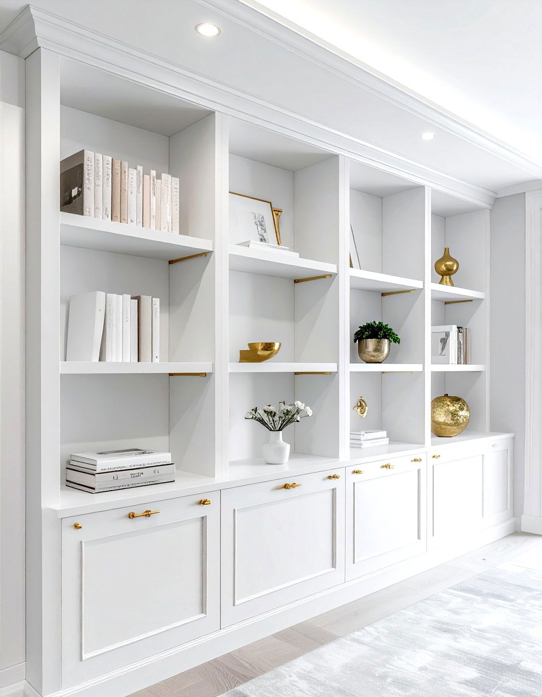 Gold hardware shelving - 30 built-in bookcase ideas