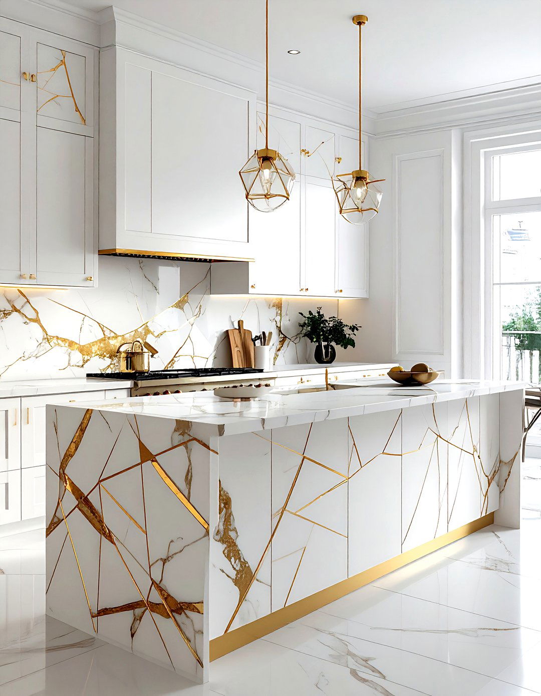 Gold inlay kitchen cabinets - 30 gold and white kitchen ideas