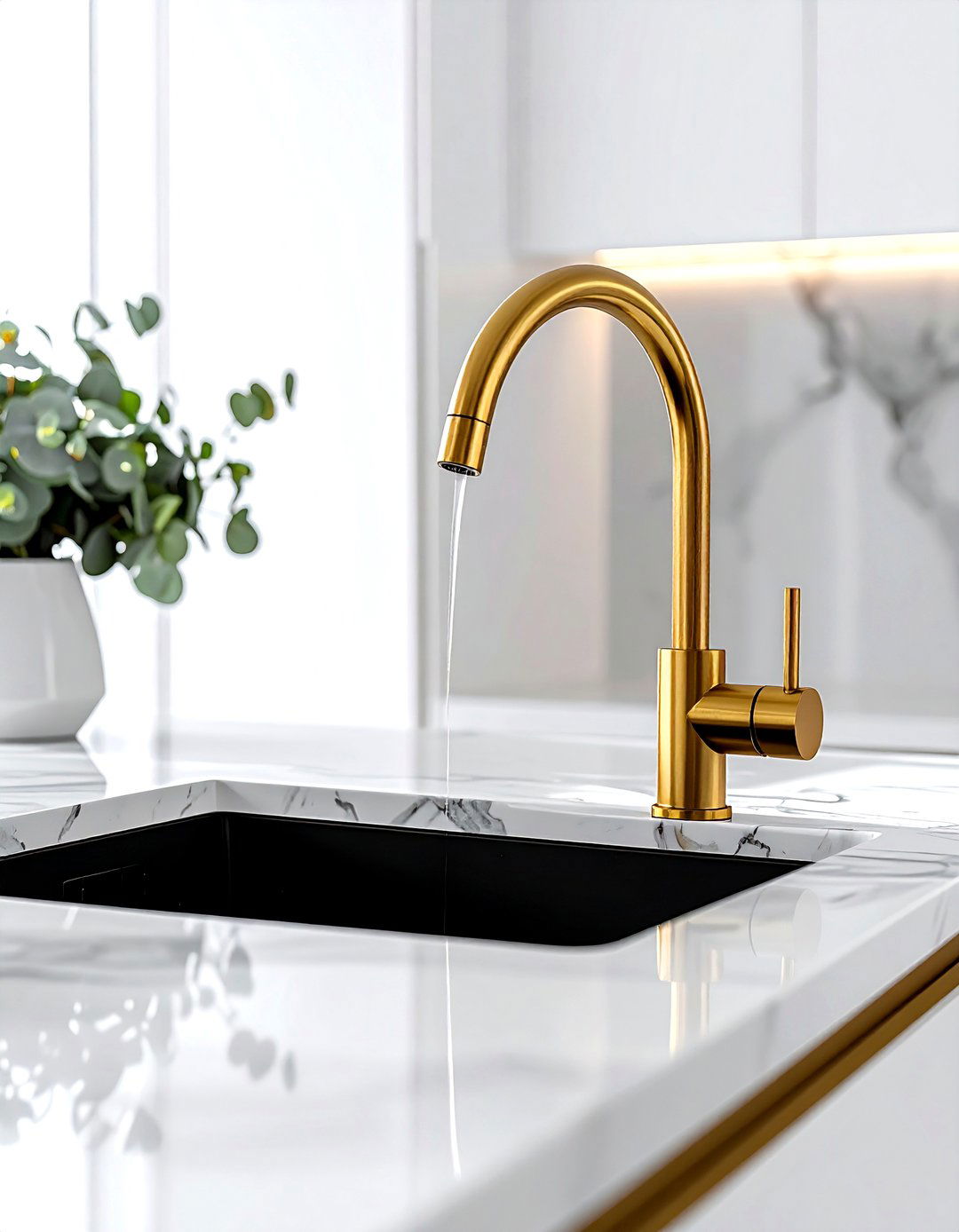 Gold kitchen faucet - 30 sophisticated kitchen ideas