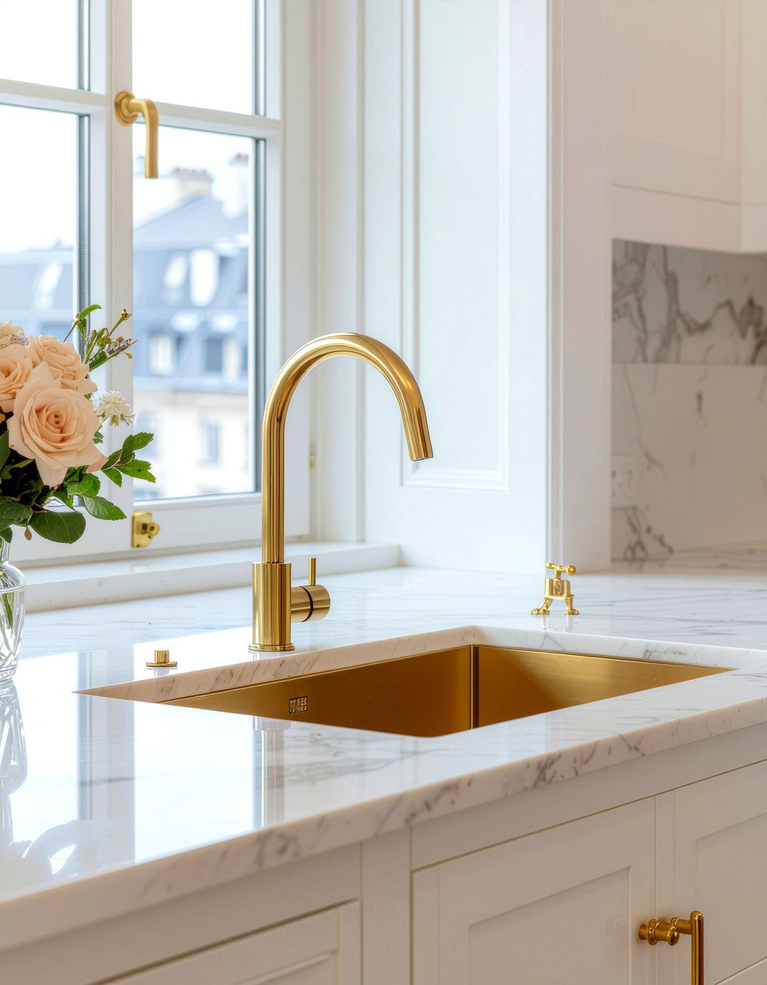Gold kitchen faucet - 30 Parisian kitchen ideas