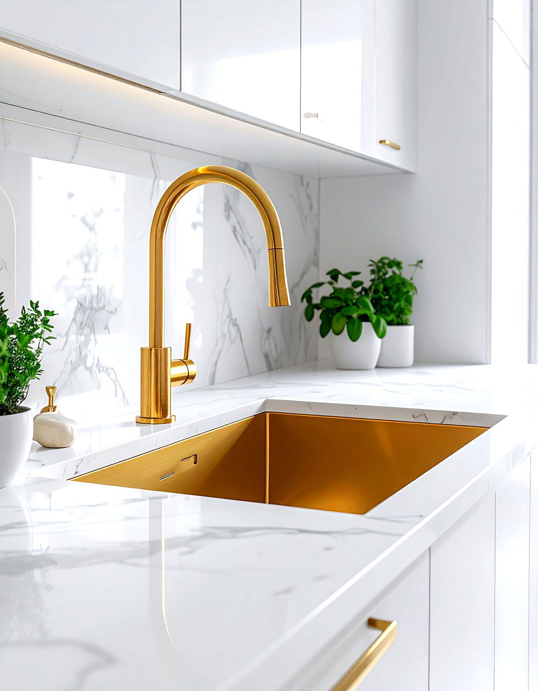 Gold kitchen faucet - 30 gold kitchen decor ideas