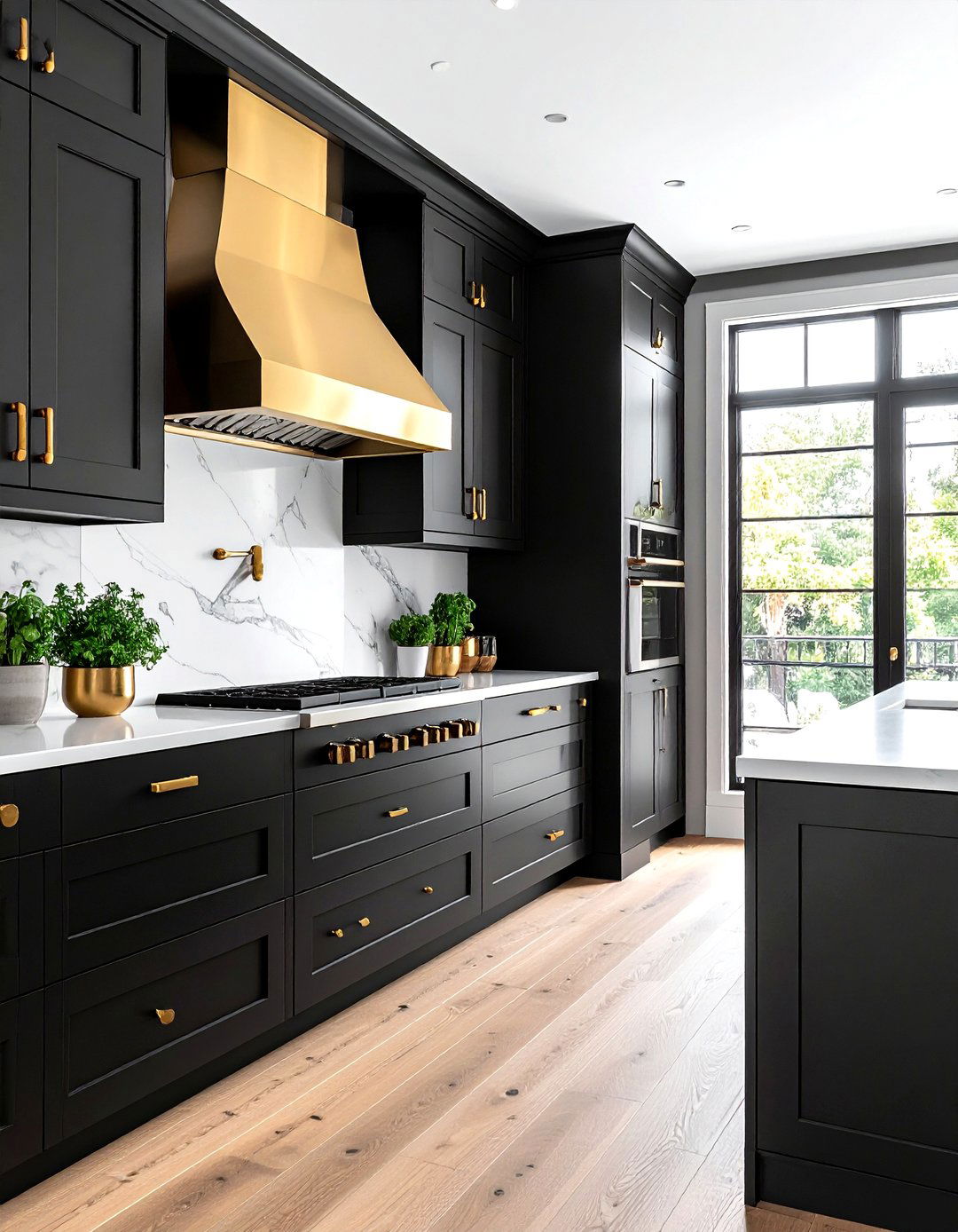 Gold kitchen hardware - 30 black kitchen decor ideas