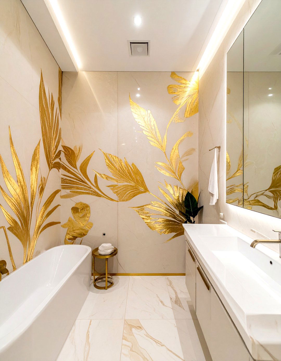 Gold leaf accents - 30 bathroom wall decor ideas