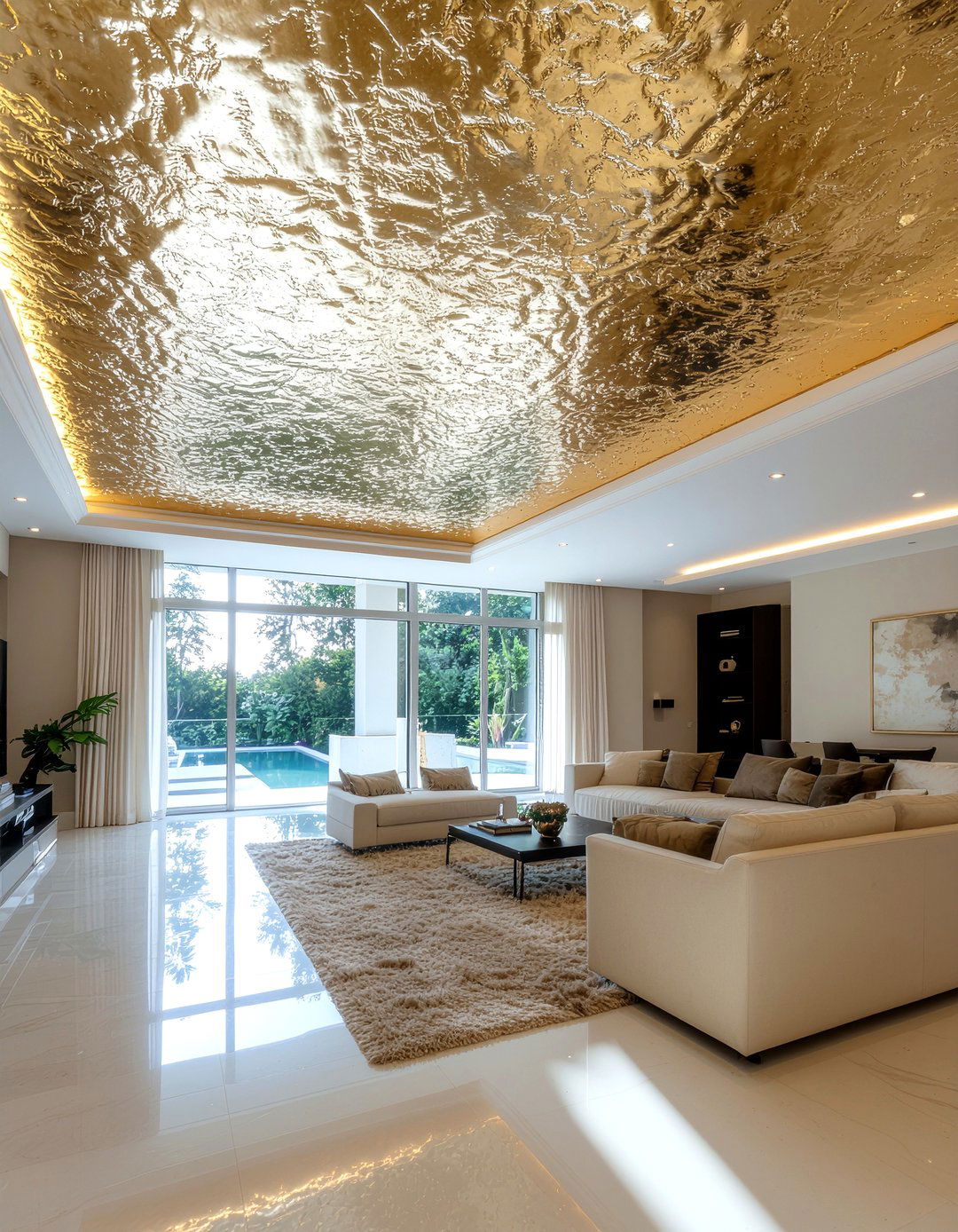 Gold leaf ceiling - 30 living room ceiling update ideas