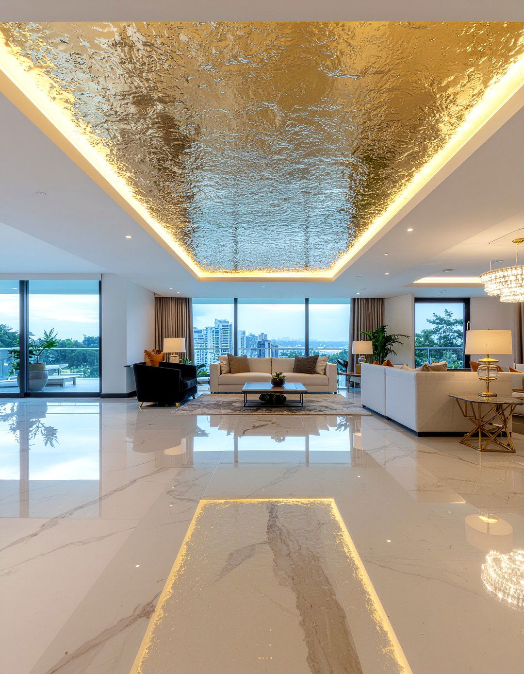 Gold leaf ceiling detail - 30 living room suspended ceiling ideas