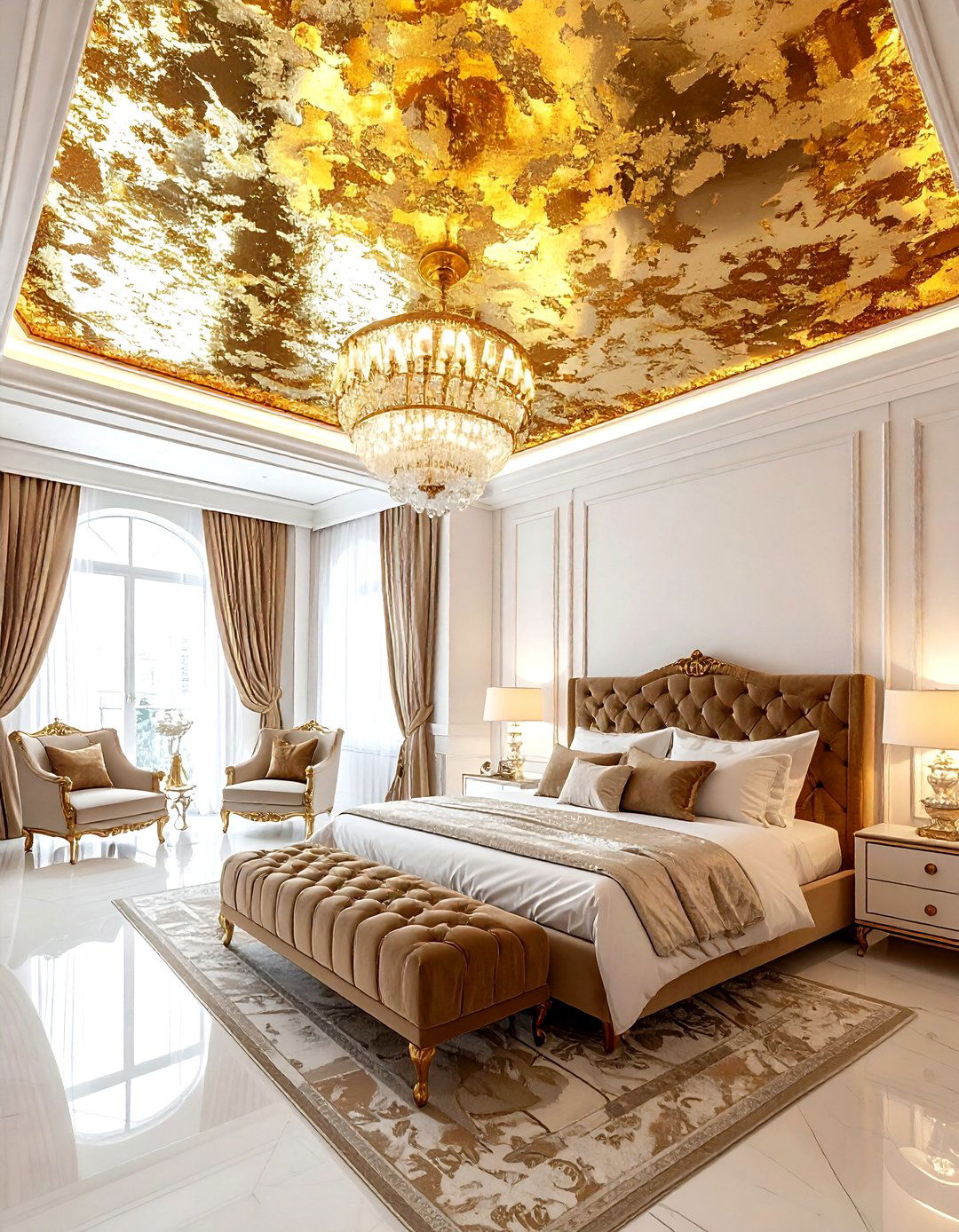 Gold leaf ceiling - 30 bedroom ceiling design ideas