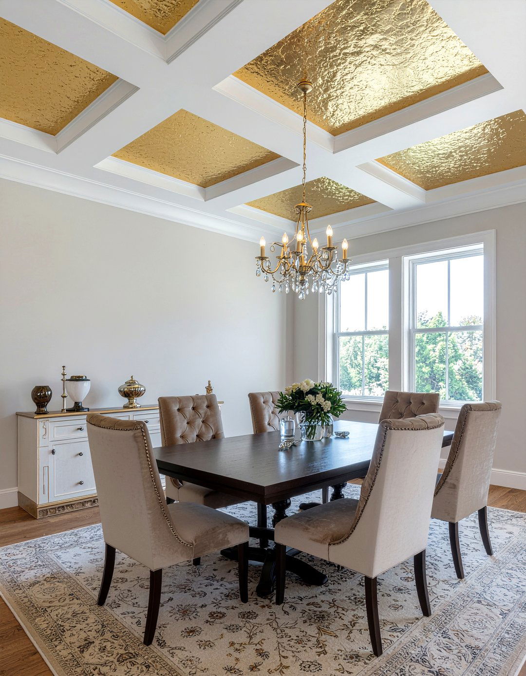 Gold leaf coffered ceiling - 30 dining room coffered ceiling ideas