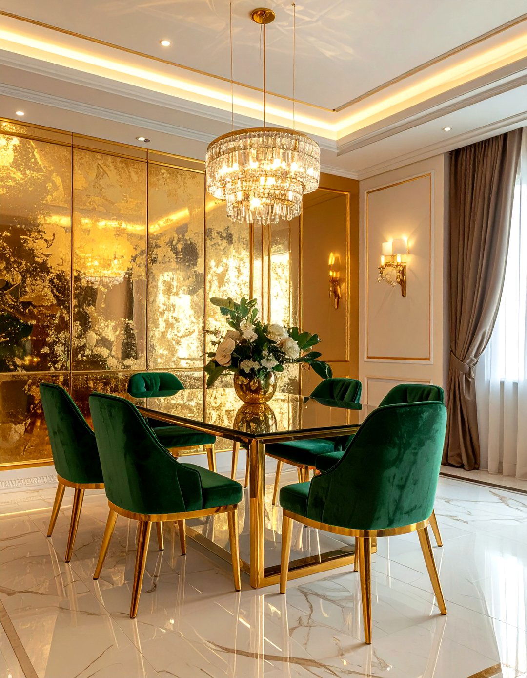 Gold leaf dining room - 30 palatial dining room ideas