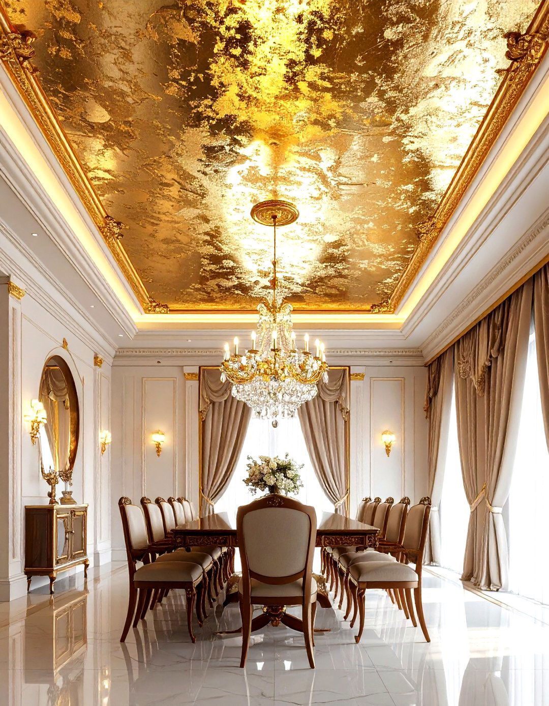 Gold leaf dining room ceiling - 30 dining room ceiling design ideas