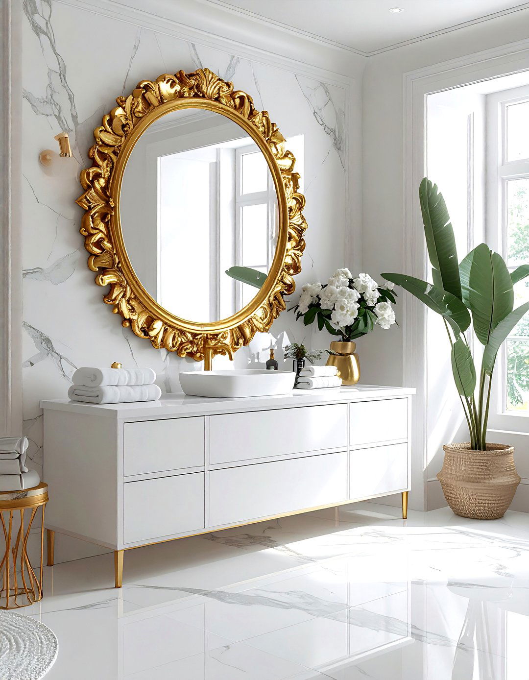 Gold leaf mirror - 30 showstopper bathroom ideas