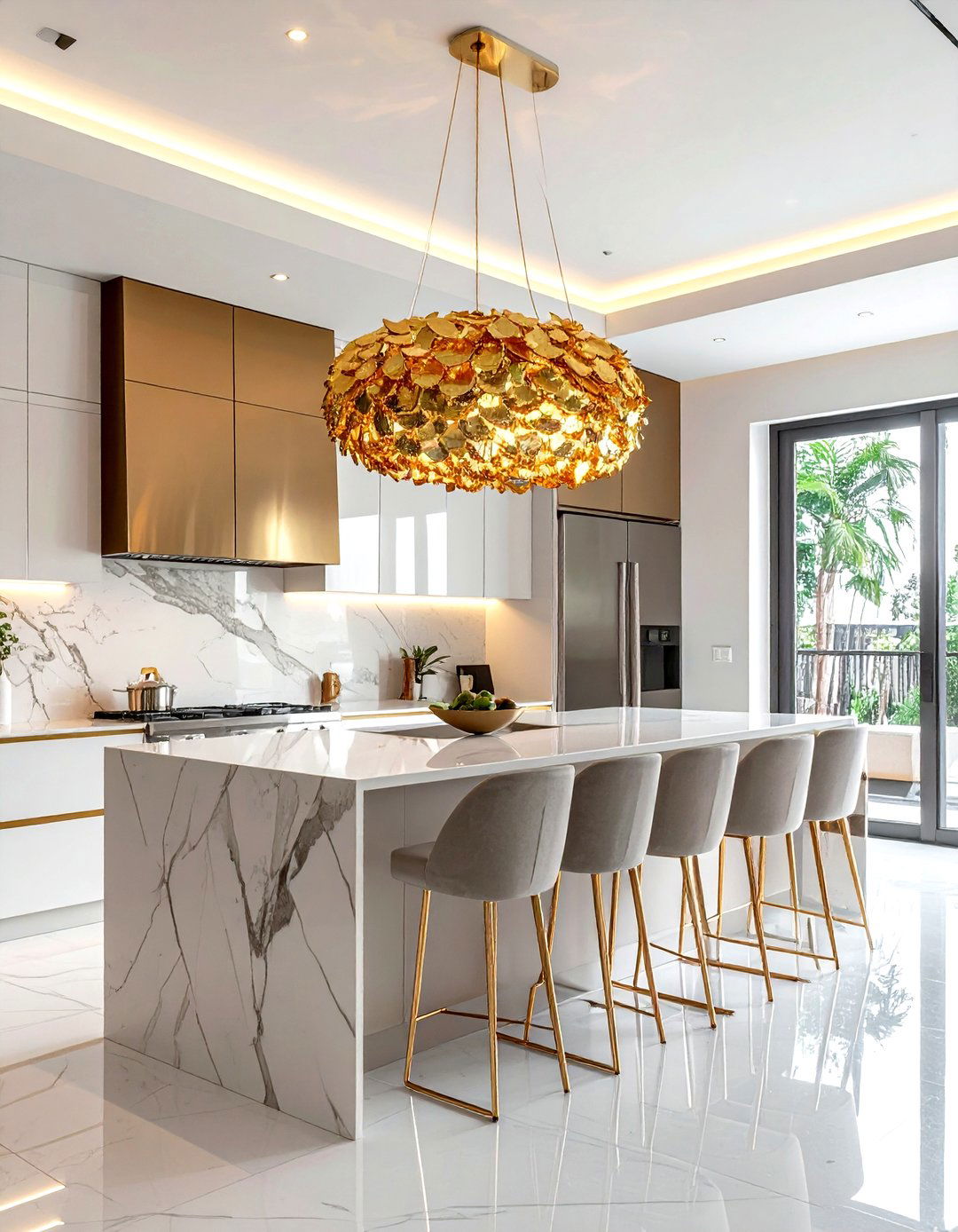Gold leaf pendant - 30 kitchen island pendant ideas