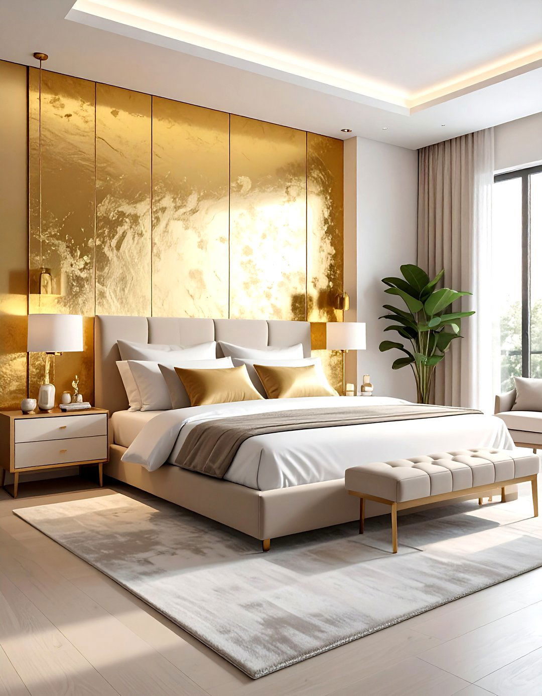 Gold leaf wall bedroom - 30 gold bedroom ideas