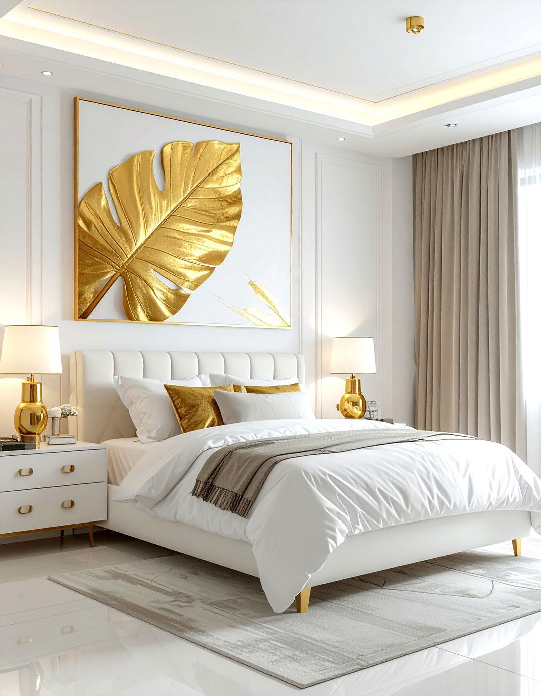 Gold leaf wall decor bedroom - 30 gold and white bedroom ideas