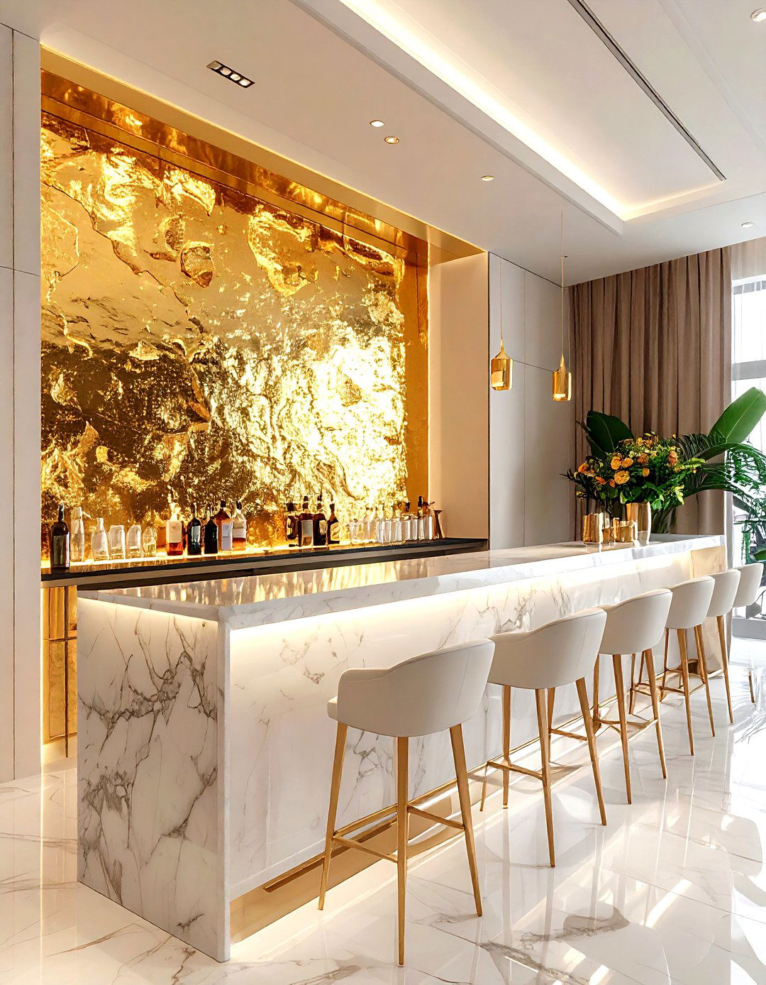 Gold leaf wall panel - 30 living room backsplash ideas