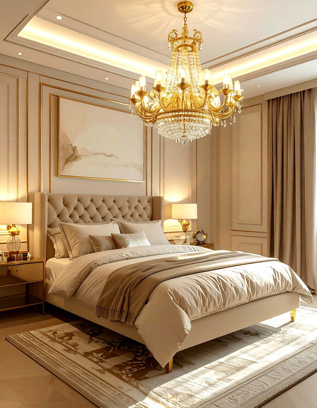Gold light fixture bedroom - 30 gold bedroom decor ideas